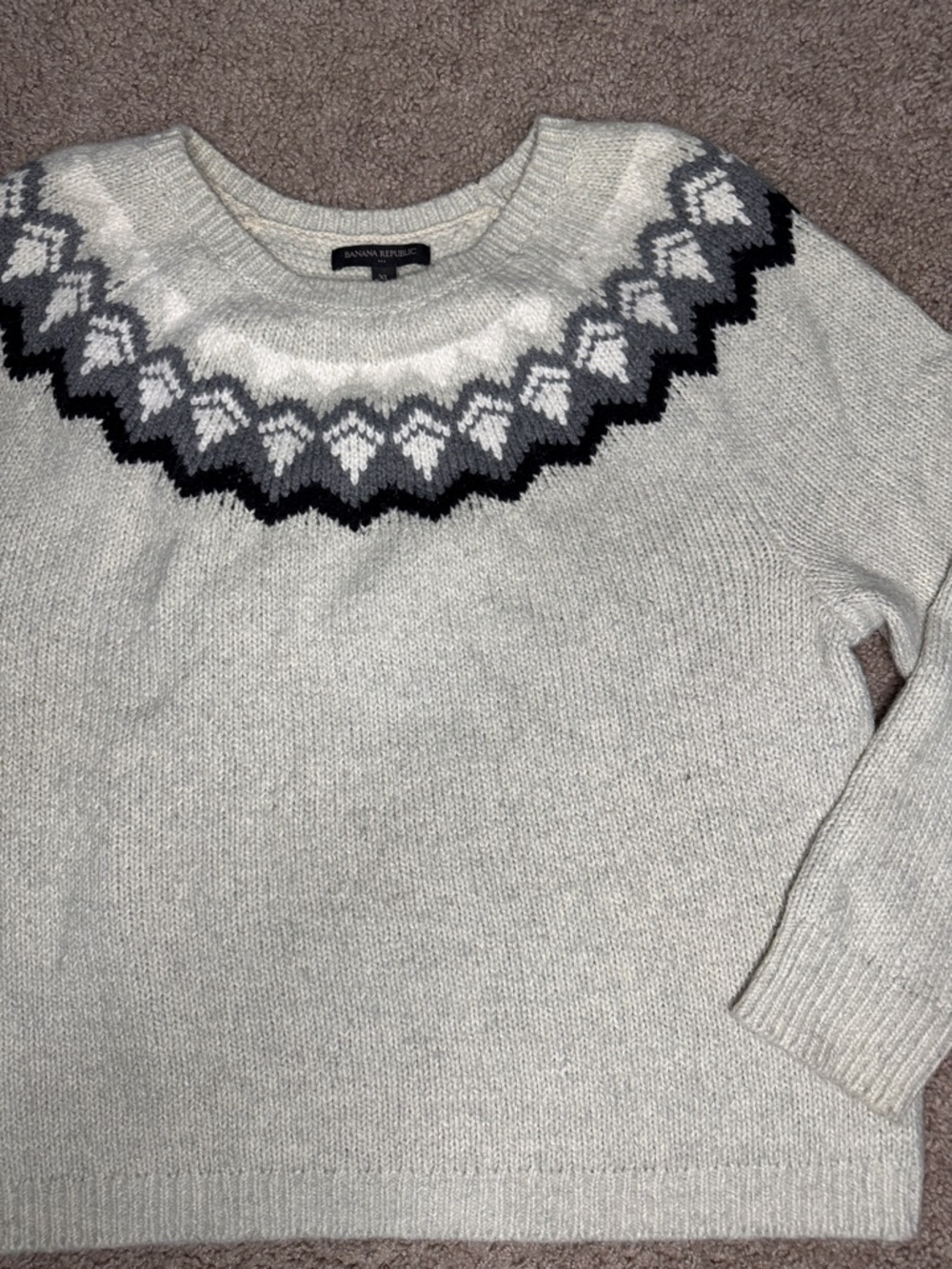 Banana Republic Fair Isle Crewneck Sweater - Light Gray/Black - Picture 3 of 3